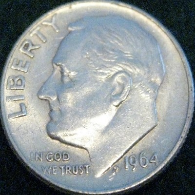 Silver Roosevelt Dime Obverse View.